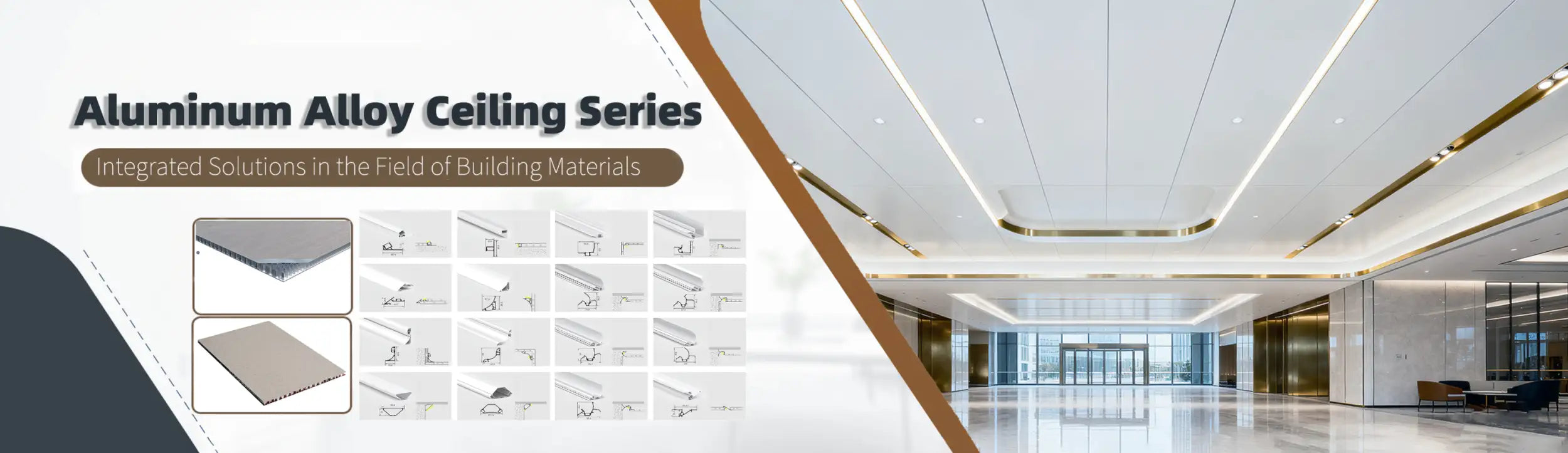 Aluminum alloy ceiling panels with sleek, modern design and metallic finish.