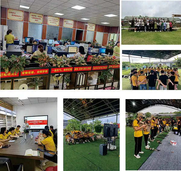 Yellow team shirts worn by employees in office, outdoor group activities and performances